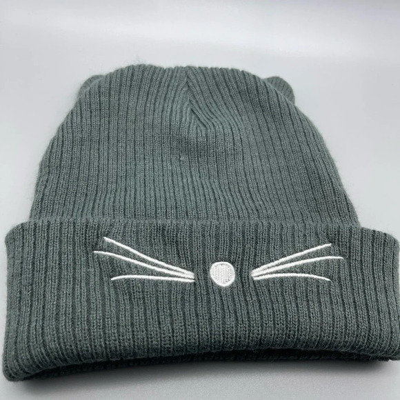 DAVID & Young Cat Beanie, Greenish/Grey, EUC - Picture 1 of 7